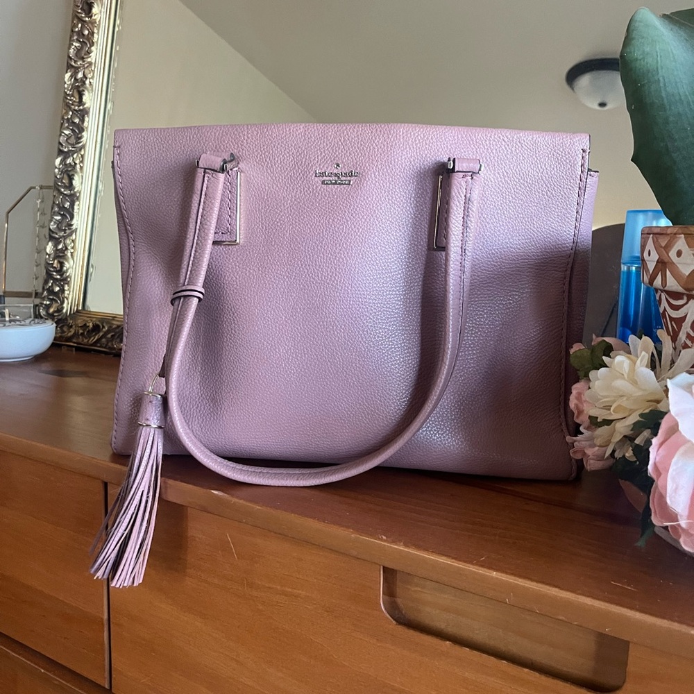 Kate Spade Mauve Leather Shoulder Bag with Tassel Charm